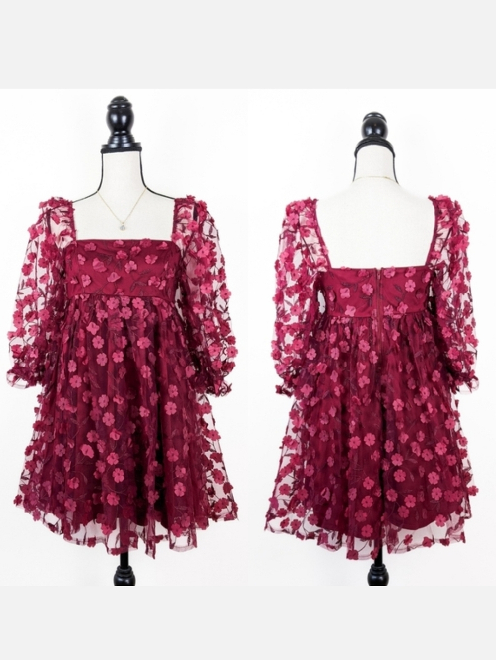 NWT Storia 3D Flowers Baby Doll Mini Dress, Size Small